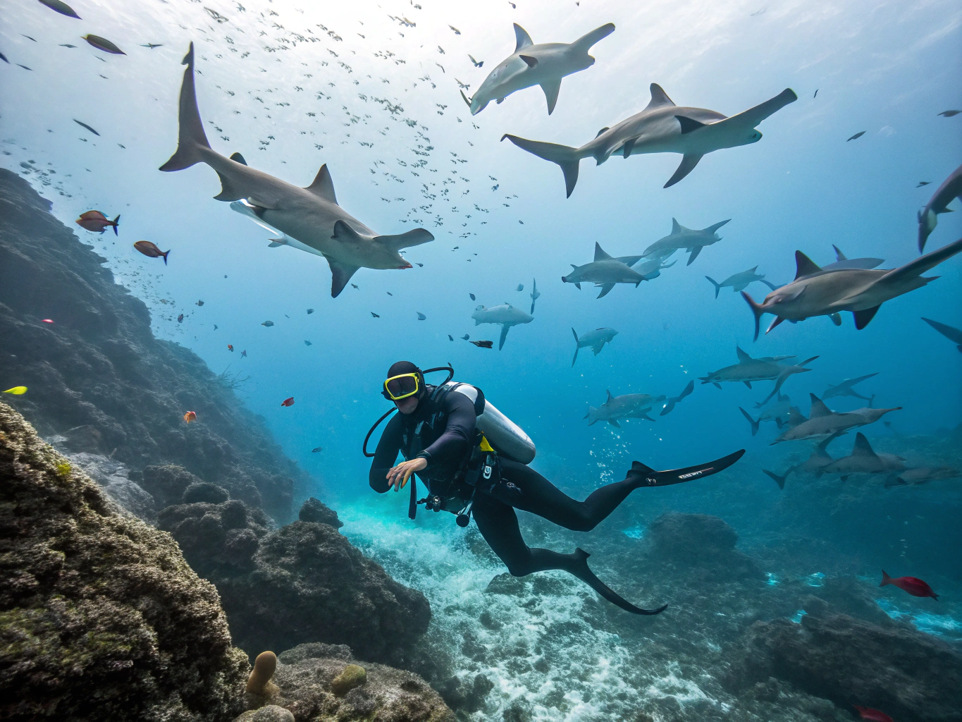 Galapagos derin deniz ve köpekbalığı gözlemi